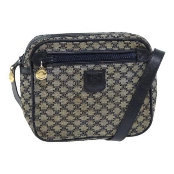 CELINE C Macadam Canvas Shoulder Bag Navy Gold - Picture 15 of 15